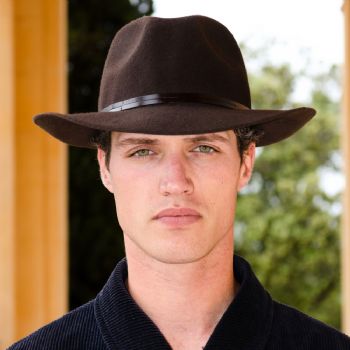 Felt fedora hat, leather strop, non stitched brim